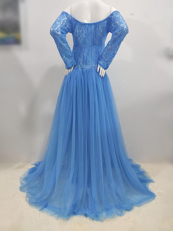 Off Shoulder Bodyocn Long Sleeve Tulle Tutu Babyshower Maternity Maxi Dress
