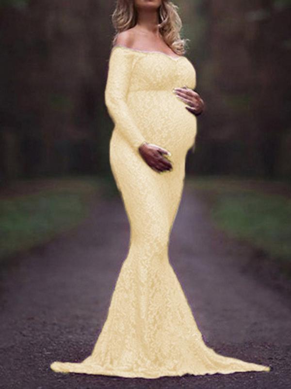 Lace Off Shoulder Bodycon Mermaid Maternity For Babyshower Maxi Dress
