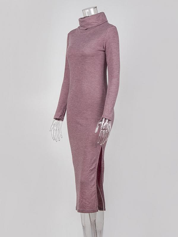Seindeal Solid Bodycon Slit Crochet High Neck Fall Maternity Sweater Dress Casual Maxi
