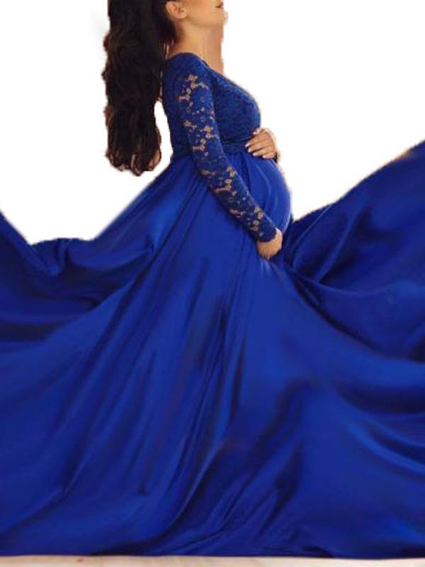Lace Irregular Long Sleeve Baby Shower Photoshoot Maternity Maxi Dress