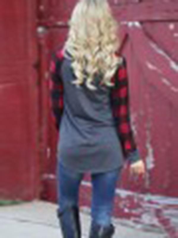 Seindeal Christmas Red Plaid Print Round Neck Plus Size Long Sleeve Maternity T-shirt