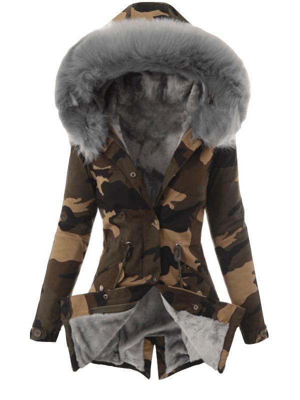 Camouflage Drawstring Hoodie Long Sleeve Fashion Maternity Fatigue Fur Coat