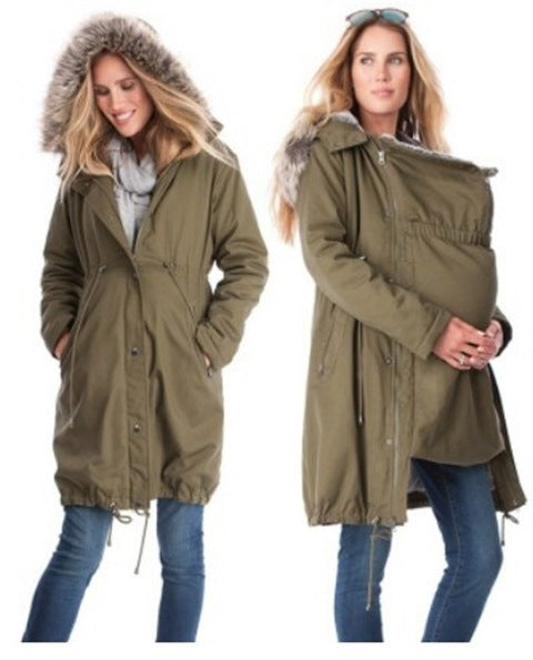 Seindeal Kangaroo Baby Bags Carrier Faux Fur Multi-Functional Hooded Padded Coat