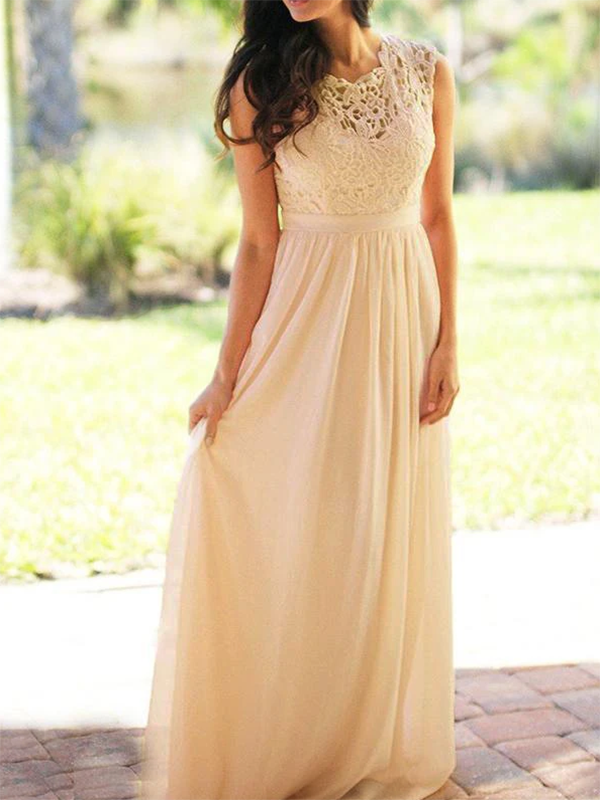 Lace Backless Round Neck Sleeveless Women Maxi Dresses Elegant Dress Evening Dress Ball Gown