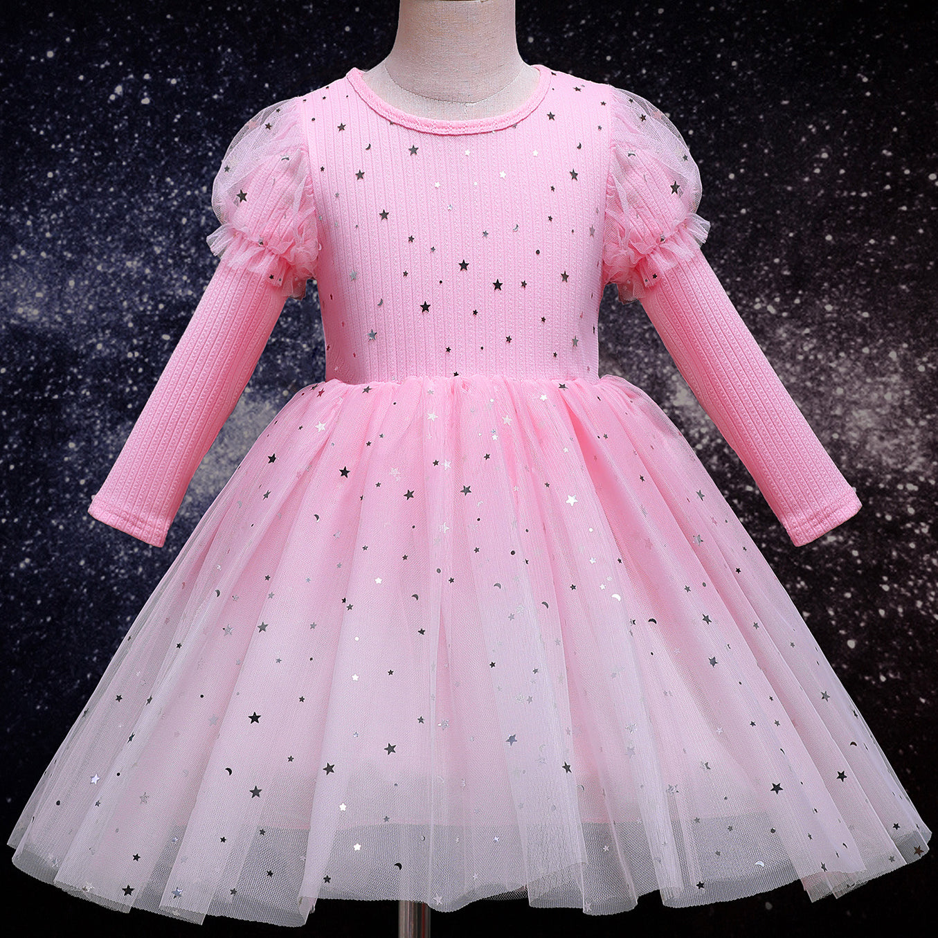 Toddler Girls Rainbow Pageant Dresses Long Sleeve Sparkly Tutu Princess Gown for Birthday Christmas Wedding Party 2-10Years