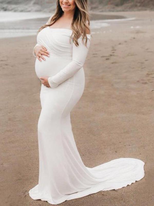 Off Shoulder Draped Mermaid Photoshoot Maternity Maxi Dress