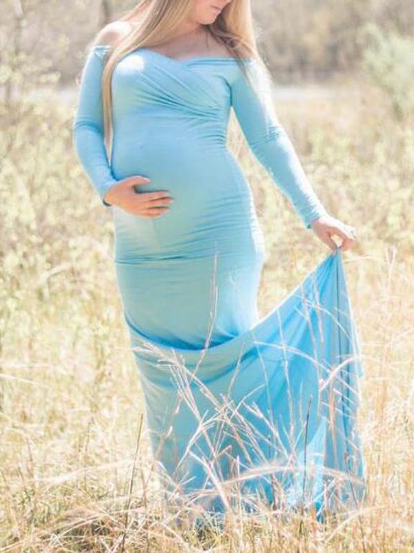 Off Shoulder Draped Mermaid Photoshoot Maternity Maxi Dress
