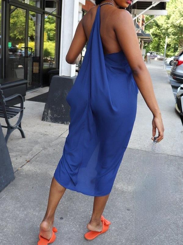 Ruffle Vneck Sleeveless Irregular Side Slit Spaghetti Strap Maternity Midi Dress