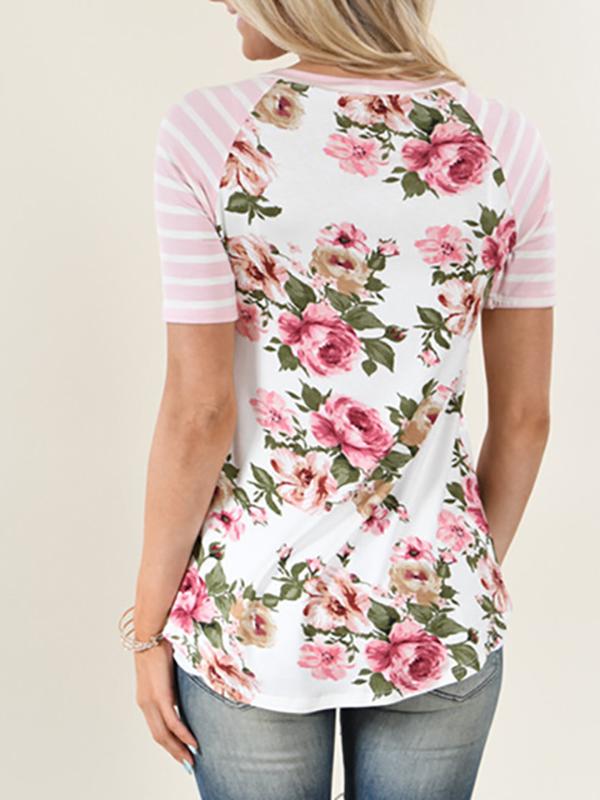 Floral Pockets Comfy Round Neck Short Sleeve Maternity T-Shirt