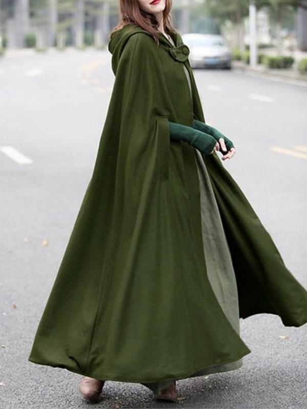 Seindeal Hooded Elegant Floor-length Cloak Poncho Cape Wool Coat Medieval Winter Coat Women Halloween Pregnant