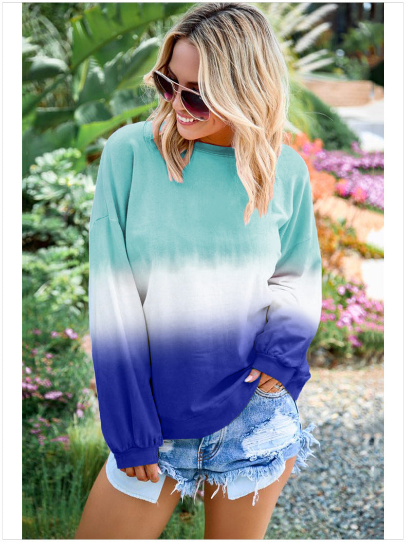 Seindeal Tie Dye Print Plus Size T-Shirt for Women Comfy Round Neck Casual Long