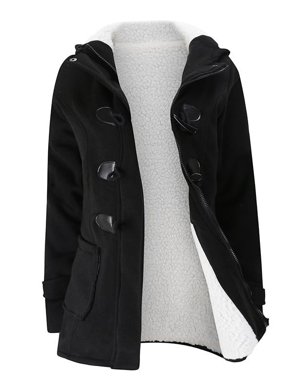 Solid Pockets Buttons Hooded Long Sleeve Plus Size Maternity Padded Coat