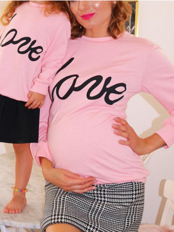 Seindeal Pink ‘LOVE’ Print Long Sleeve Maternity T-Shirts