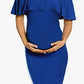 Ruffle Off Shoulder Baby Shower Fitted Maternity Midi Dress