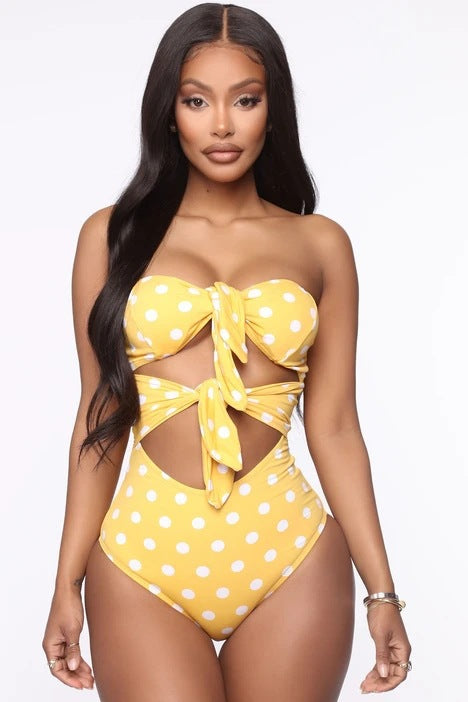 Polka Dot Bowknot Backless One Piece Dacron Cute Maternity Swimwear