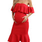 Elegant Off The Shoulder Baby Shower Dress Bodycon Mermaid Midi with Ruffle Short Sleeves Maternity Dress Summer for Women