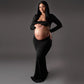 Seindeal  Black Cut Out Mermaid Crop Long Sleeve Backless Bodycon Cocktail Club Party Photoshoot Maternity Maxi Dress