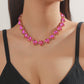 Rose Barbie Pink and White Heart Glass Crystal Waterdrop Collar Necklace - Exaggerated Evening Accessory Crystal Necklace