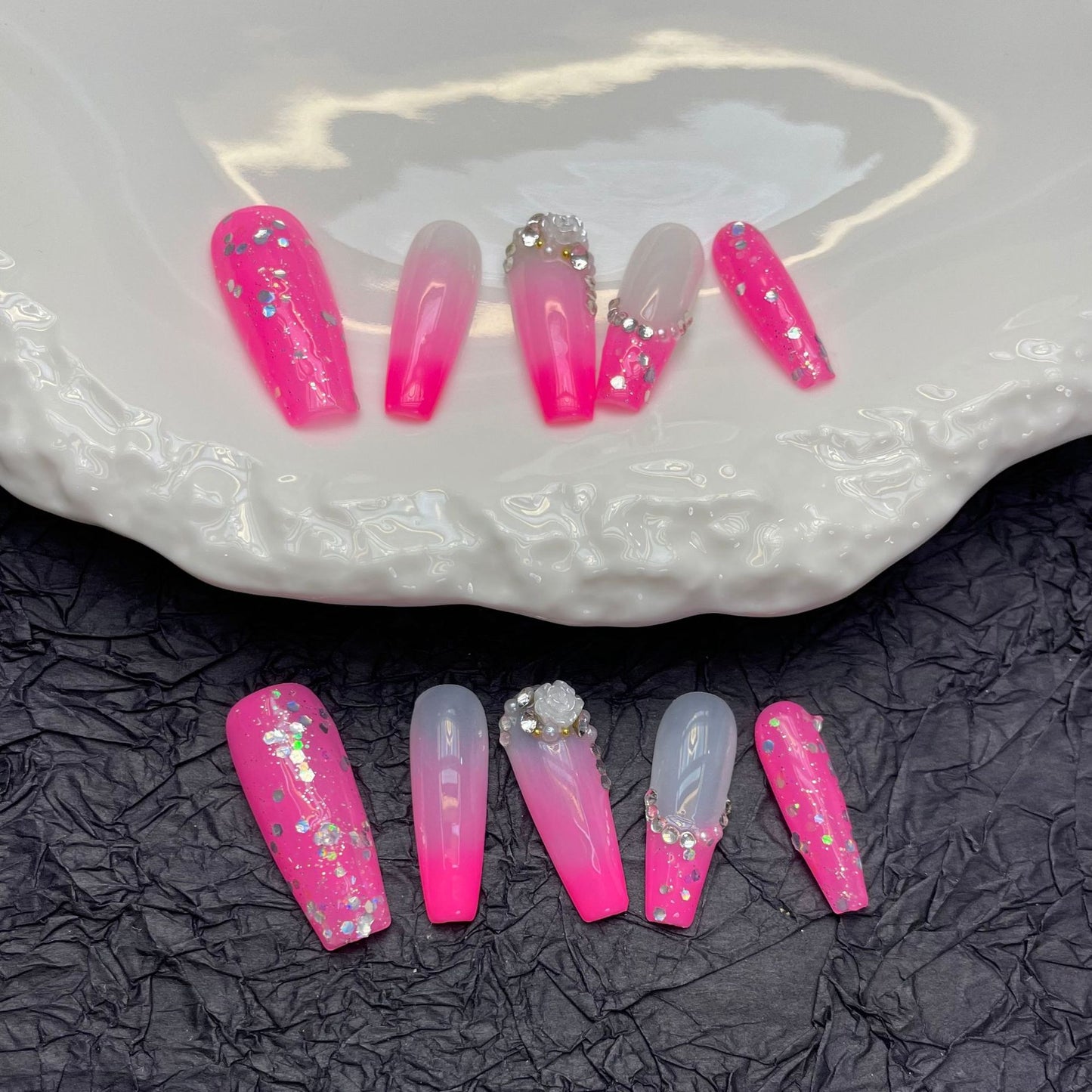 Ultra-Long Spicy Barbie Wearable Nails - Barbie Pink Nail Art Stickers Exaggerated European and American Style Wearable Models.