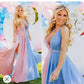 Pink&Blue Lace Backless Side Slit Gender Reveal Cute Maternity Maxi Dress for Photoshoot