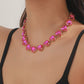 Rose Barbie Pink and White Heart Glass Crystal Waterdrop Collar Necklace - Exaggerated Evening Accessory Crystal Necklace