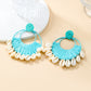 Seindeal Hoho Raffia Straw Circle Earring Shell Tassels for Holiday Beach