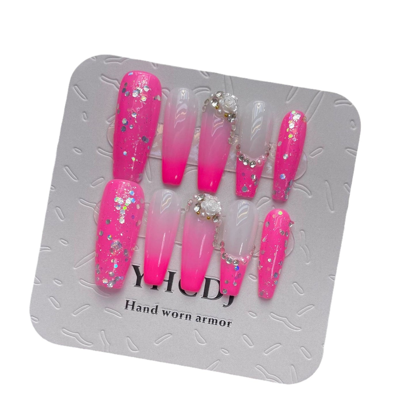 Ultra-Long Spicy Barbie Wearable Nails - Barbie Pink Nail Art Stickers Exaggerated European and American Style Wearable Models.