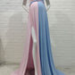 Pink&Blue Lace Backless Side Slit Gender Reveal Cute Maternity Maxi Dress for Photoshoot