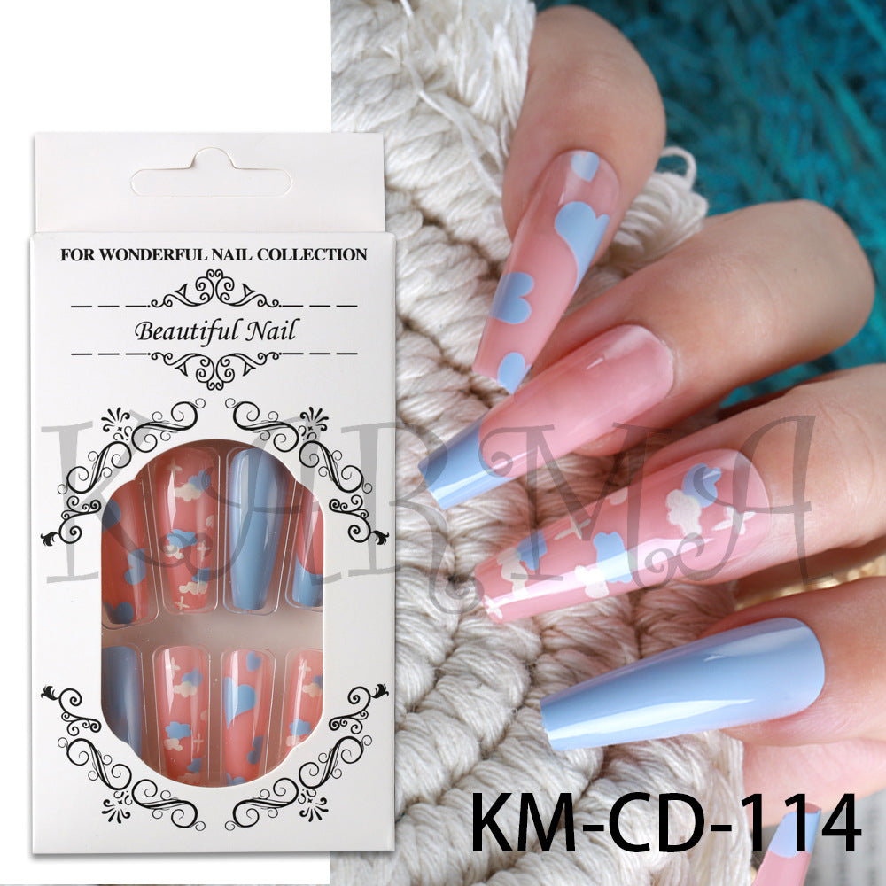 Nail Tips Barbie Pink Heart and Cute Blue Butterfly Long Wear Nail Art Pieces