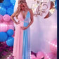 Pink&Blue Lace Backless Side Slit Gender Reveal Cute Maternity Maxi Dress for Photoshoot