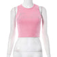 Cross Border Women's 2023 New Sleeveless Rhinestone Tank Top Pink