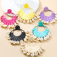 Seindeal Hoho Raffia Straw Circle Earring Shell Tassels for Holiday Beach