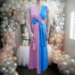 Pink&Blue Lace Backless Side Slit Gender Reveal Cute Maternity Maxi Dress for Photoshoot