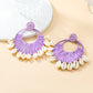 Seindeal Hoho Raffia Straw Circle Earring Shell Tassels for Holiday Beach