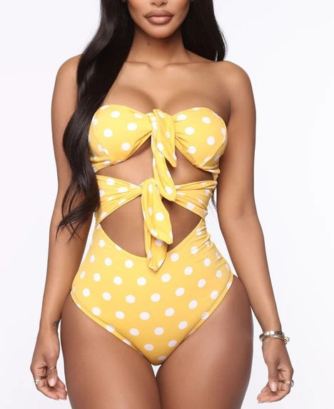 Polka Dot Bowknot Backless One Piece Dacron Cute Maternity Swimwear