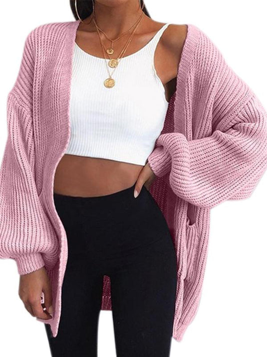 Solid Color Pockets Long SLeeve Oversized Sweater Cardigan Coat