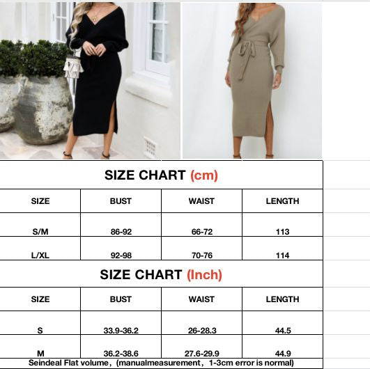 Seindeal Women's Long Maxi Sweater Dresses Sexy Wrap Batwing V Neck Slit Open Back Holiday Bodycon Dress Halloween with Belt