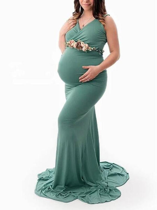 Side Slit V-neck Sleeveless Fashion Maternity For Babyshower Dress