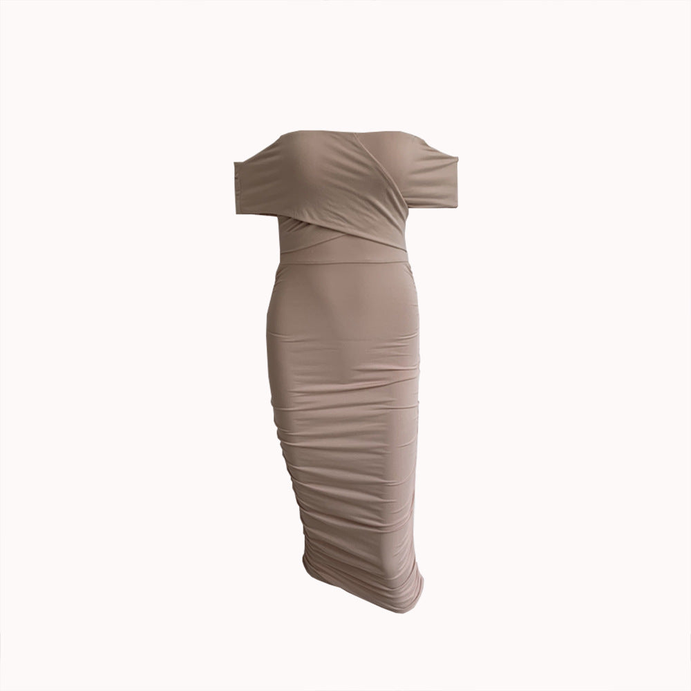 Off Shoulder Bodycon Cascading Ruffle Maternity Midi Dress