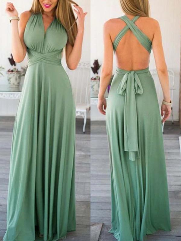 Seindeal Solid Multi-Wear Fado Cord Cross Backless Sexy Bandage Sleeveless Maxi Wrap Bridesmaid Dress for Party