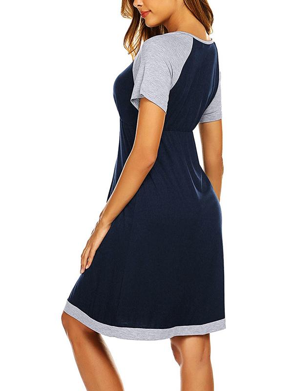 Seindeal Draped V-neck Short Sleeve Maternity Nursing Pajama Mini Dress