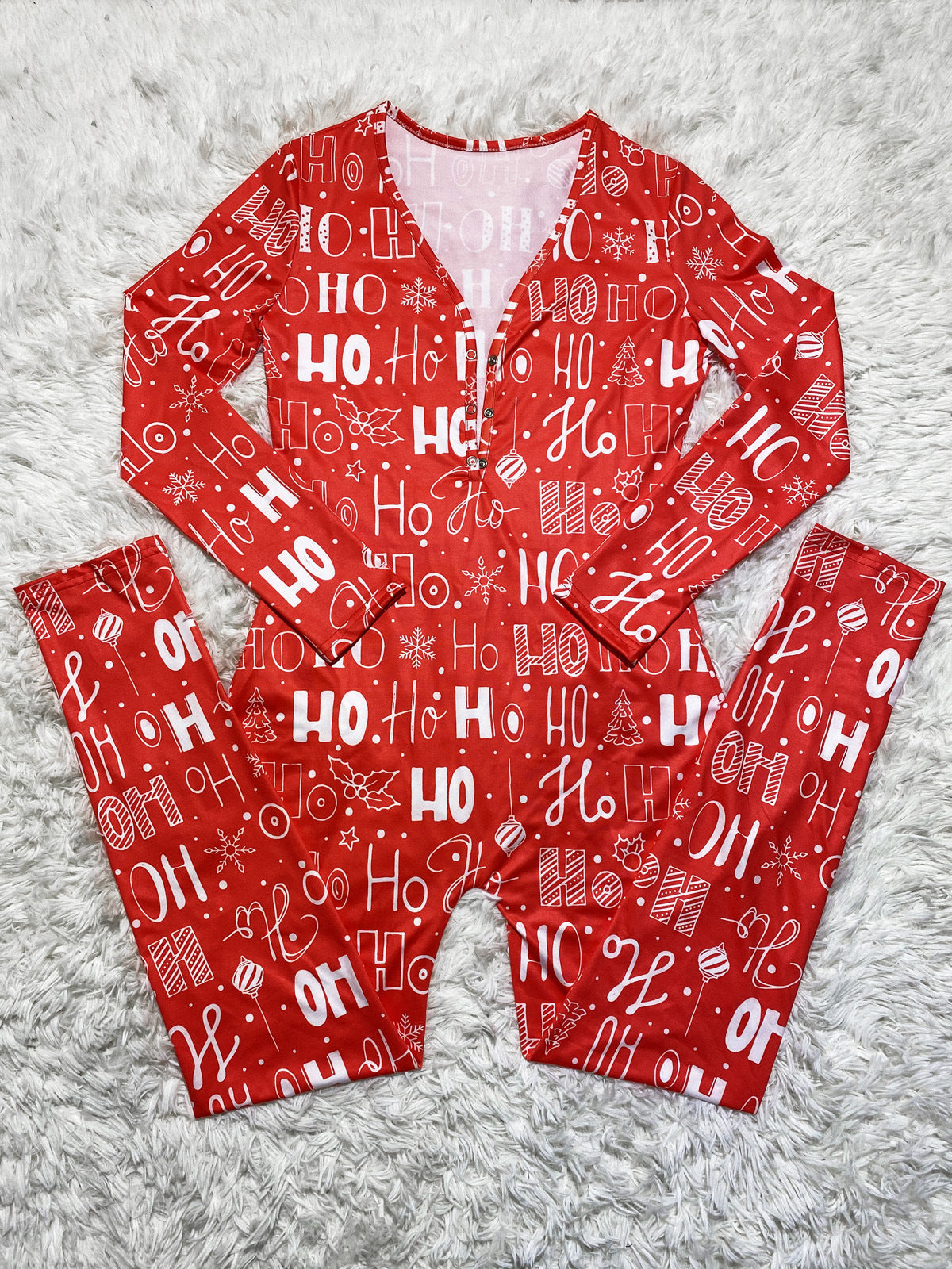 Ho Snowflake Long Sleeve Bodysuit Christmas Maternity Long Pajama Jumpsuit