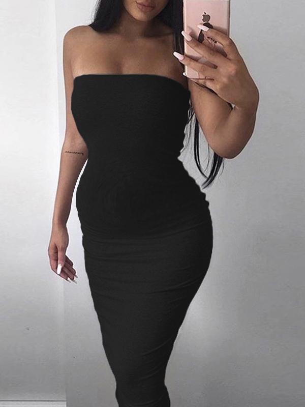 Solid Bandeau Fitted Maternity Casual Maxi Dress