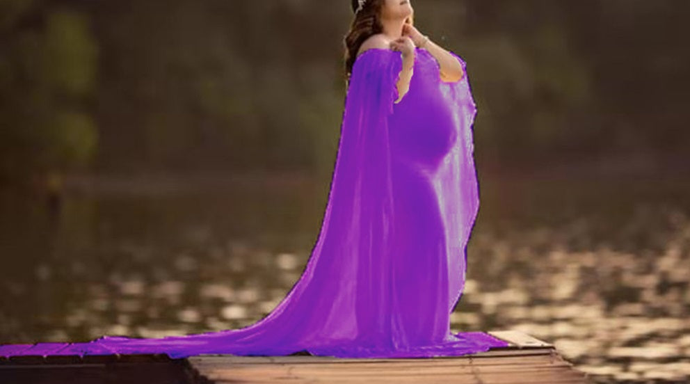 Ruffle Off Shoulder Photoshoot Cape Maternity Maxi Dress