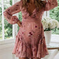 Flowers Tie Back Ruffle V-neck Long Sleeve Honey Girl Maternity Mini Dress