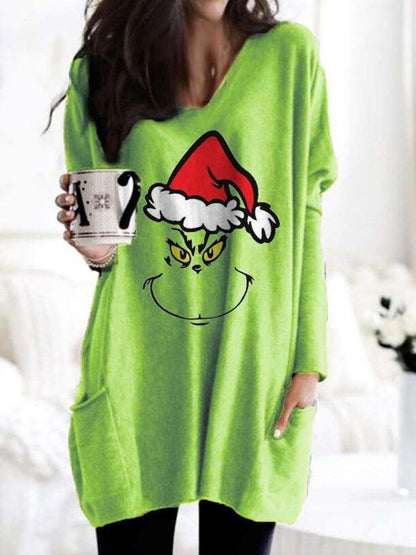 Seindeal Cartoon Christmas Geek Pockets Maternity Pullover Sweatshirt