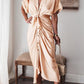 Belt Single Breasted V Neck Short Sleeve Midi Dresses Women Casual Dress