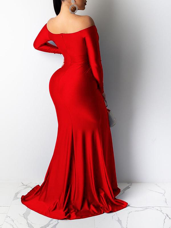 Seindeal Off Shoulder Fitted Slit V-neck Long Sleeve Banquet Maternity Maxi Dress