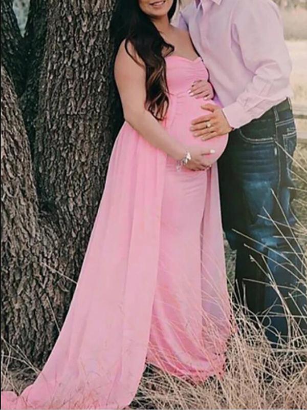 Bandeau Pregnant Photoshoot Off Shoulder Elegant Chiffon Romper Maternity Maxi Dress