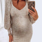 Seindeal Bodycon V-neck Lantern Long Sleeve Prom Sexy Sequins Maternity Mini Dress for Night Evening Party